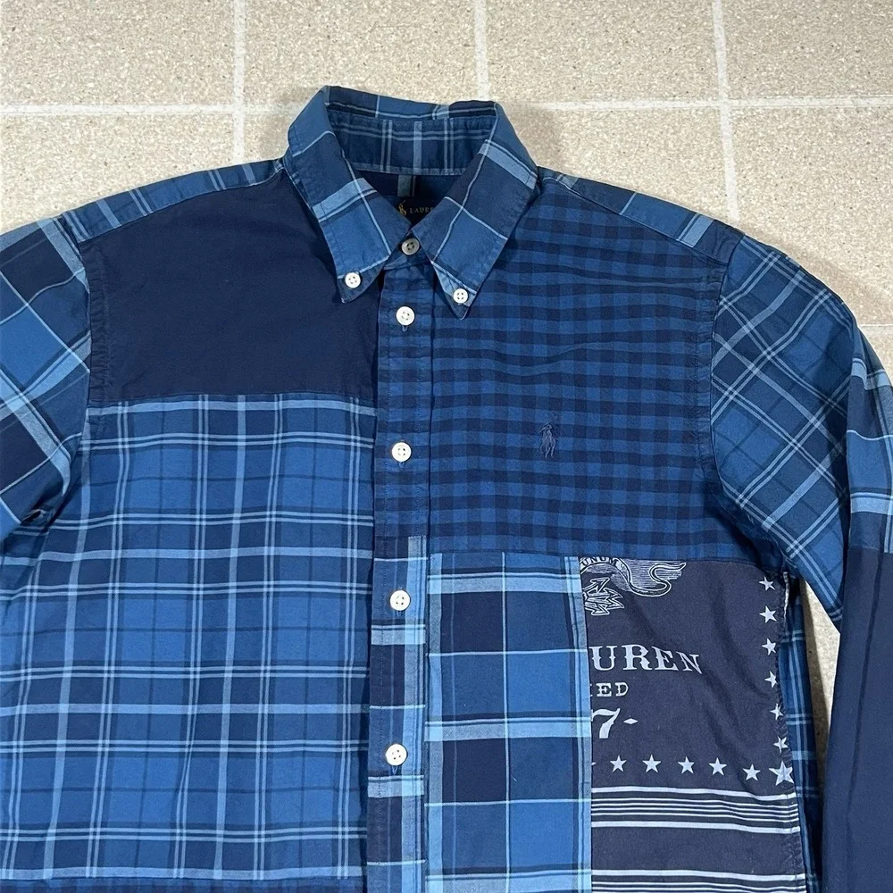 Polo Ralph Lauren Patchwork Bandana Print Button Up Oxford Shirt S Eagle Indigo